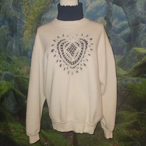 Vintage Jerzees Doily Heart Sweatshirt Size Medium Cottagecore Crochet